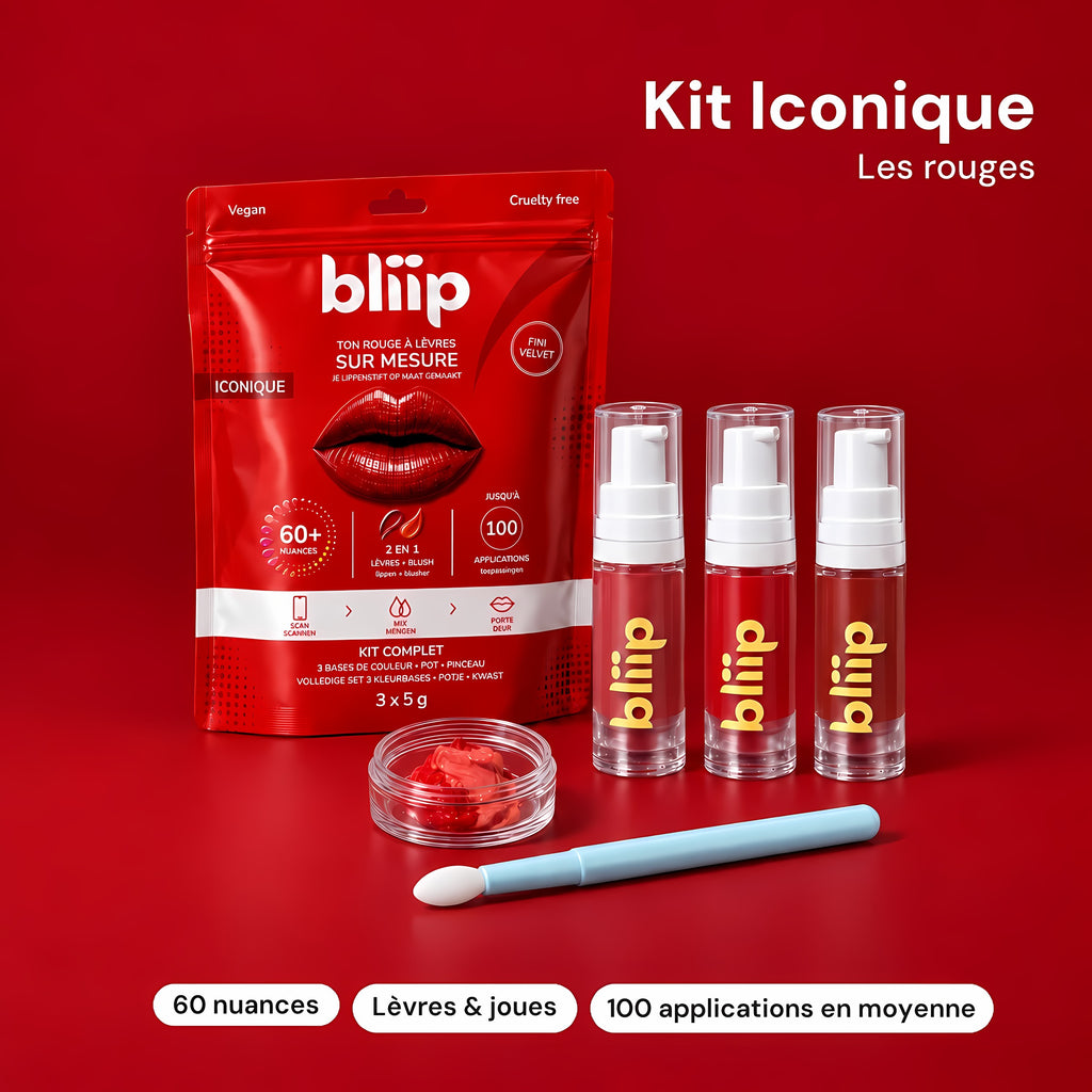 Kit Bliip Iconique : pochette, 3 bases rouges, pot et pinceau