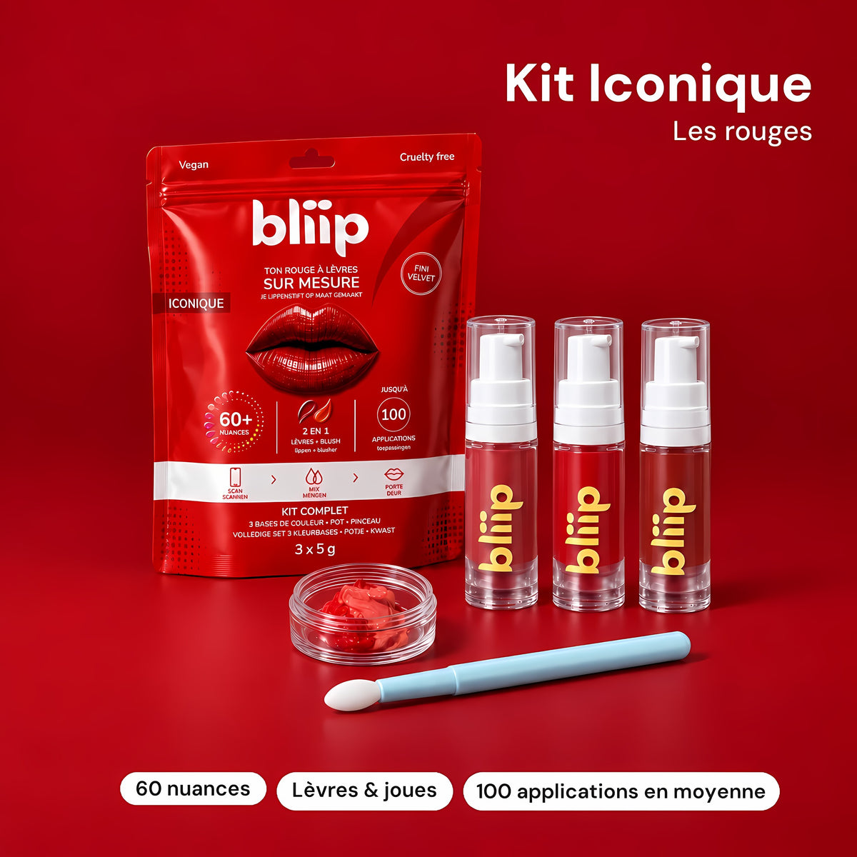Kit Bliip Iconique : pochette, 3 bases rouges, pot et pinceau